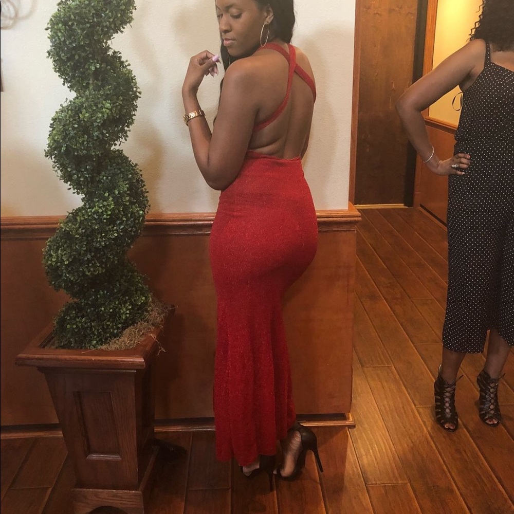 Red Glitter Evening Dress